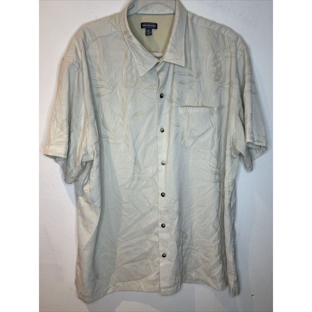 Men's Van Heusen Green Tropical Print Hawaiian Style Shirt Sz XXL